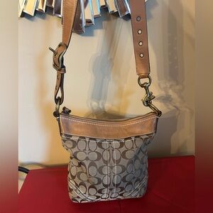 Coach Signature Leather Shoulder Bag - Brown and Tan